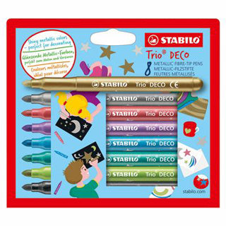 Stabilo trio déco - feutre métallique - avec pointe extra épaisse 3,0 mm - étui de 8 couleurs