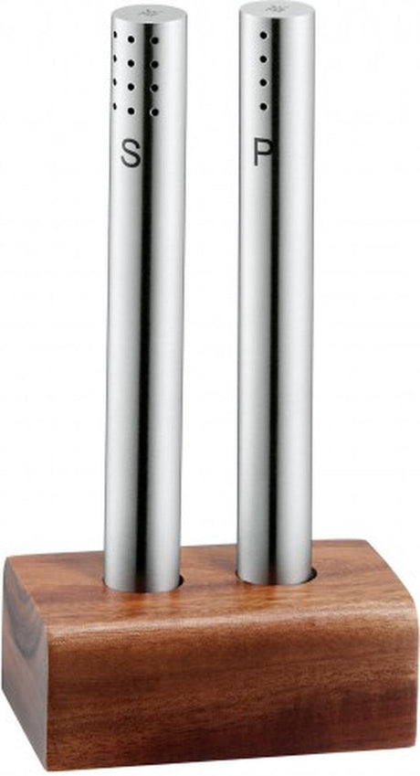 Salière et poivrière WMF - acier inoxydable et bois d'acacia - 15 cm - design élégant - durable - manuel