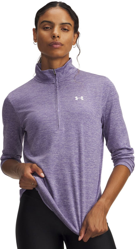 Under Armour tech 1 2 zip-twist-ppl pull de sport femme - violet luxe - blanc