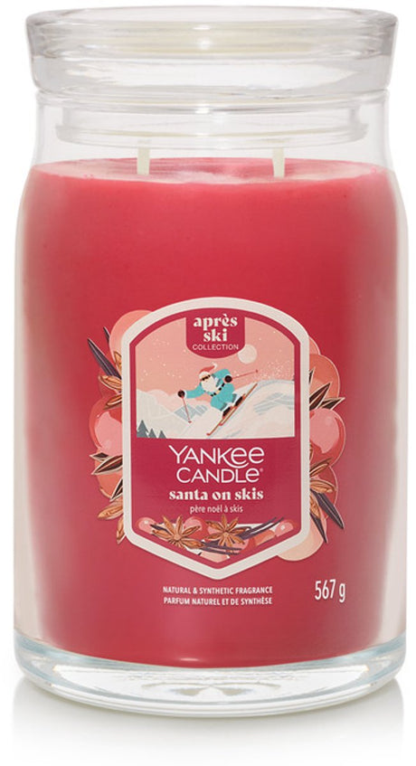 Bougie Yankee - Père Noël sur skis - Bougie parfumée en grand pot - 90 heures de combustion - deux mèches