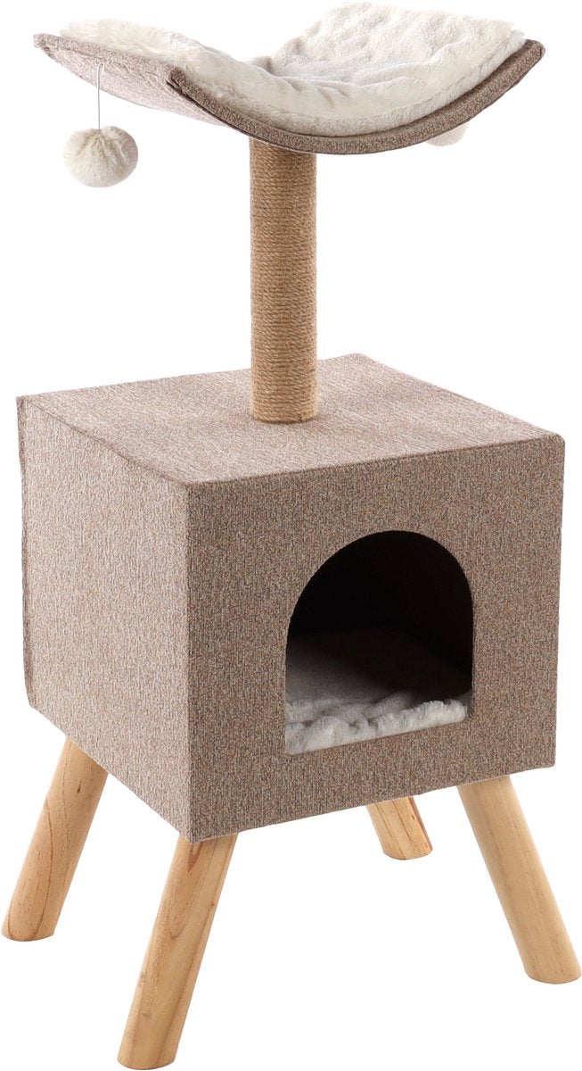 Arbre à chat Flamingo – scandi beige blanc naturel – 36 × 43 × 82 cm – arbre à chat en jute – avec abri plateforme couchée – design scandinave – pour chat