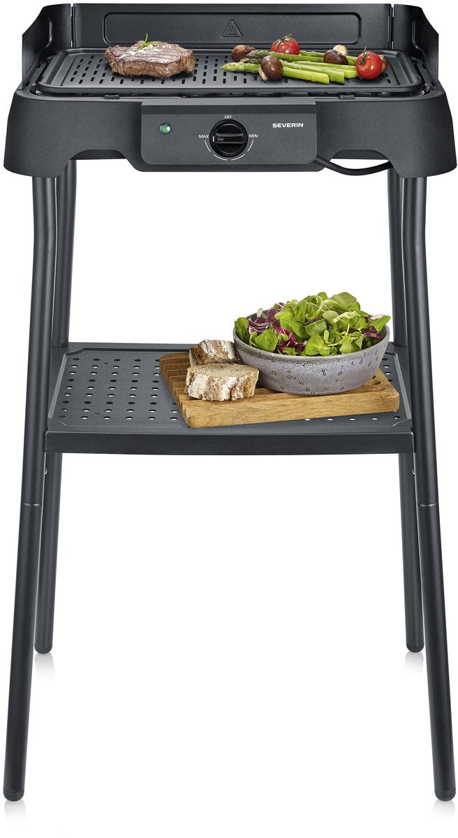 Gril de table Severin pg 8596 avec socle - 2000 w - plaque de gril en aluminium - nervuré lisse - noir