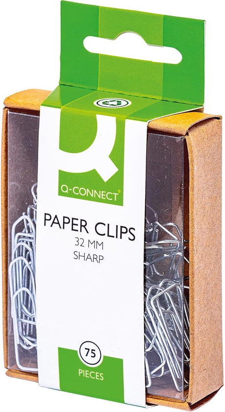 Pinces à papier Q-connect, 32 mm, boîte de 75 pièces, 10 pièces peuvent être suspendues