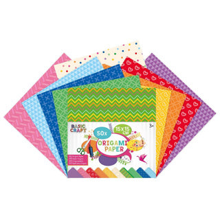 Papier origami Craft Sensations | 15 x 15 cm | 50 feuilles | 5 modèles différents | feuilles pliantes | avec impressions sur papier | papier kraft pour enfants