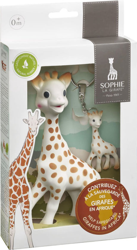 Coffret cadeau Sophie la girafe sauve les girafes - porte-clés - 100% caoutchouc naturel - 2 pièces