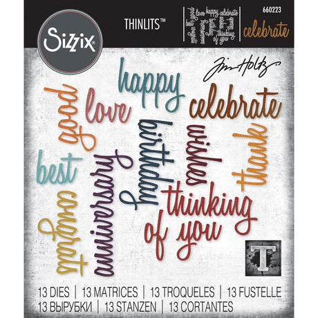 Sizzix • Tim Holtz Thinlits die set célébration mots script 13pcs