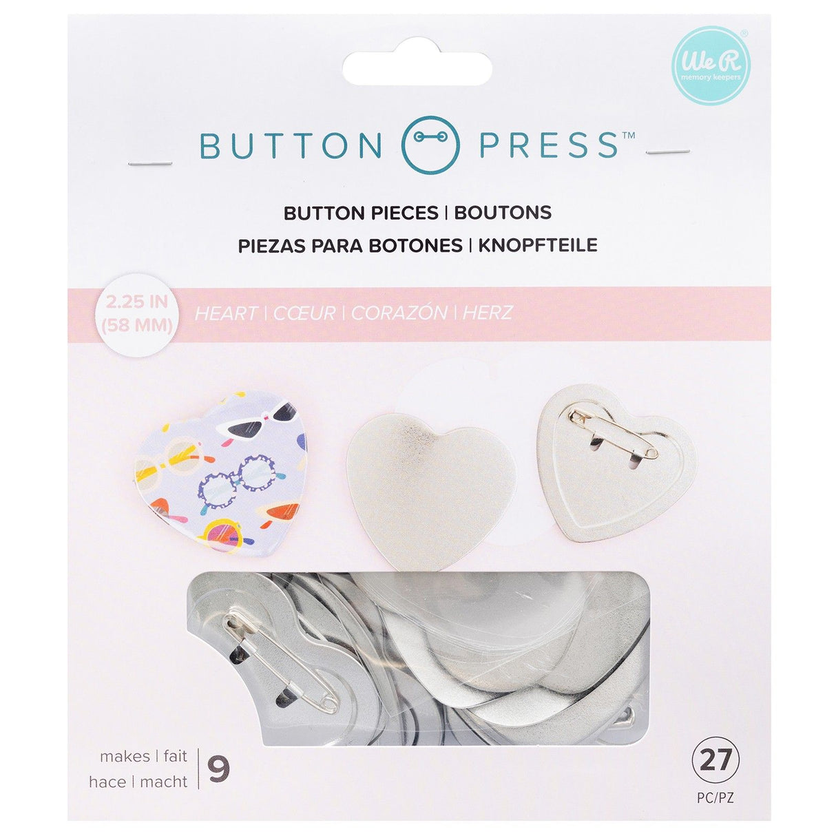 We r makers • recharge bouton pression coeur ø58mm 9pcs