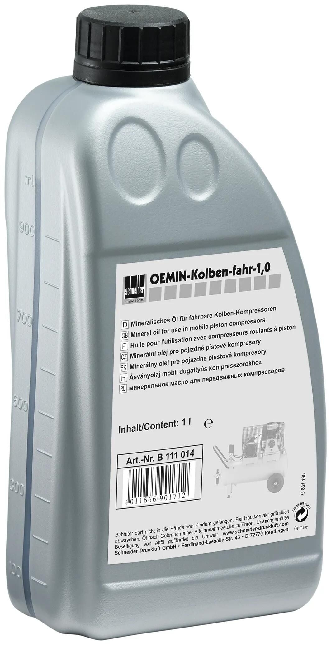 Huile lubrifiante Schneider Airsystems Schneider, spécifications OEM. huile Schneider 1,0l f. piston comp.