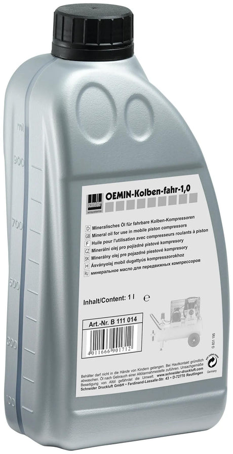 Huile lubrifiante Schneider Airsystems Schneider, spécifications OEM. huile Schneider 1,0l f. piston comp.