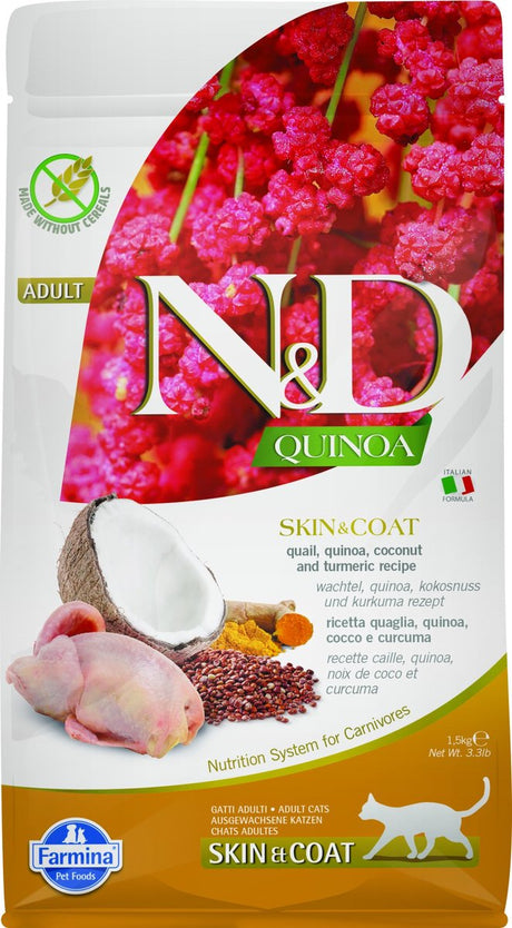 Farmina nourriture pour animaux farmina n d quinoa - chat adulte - peau de caille - 1,5kg