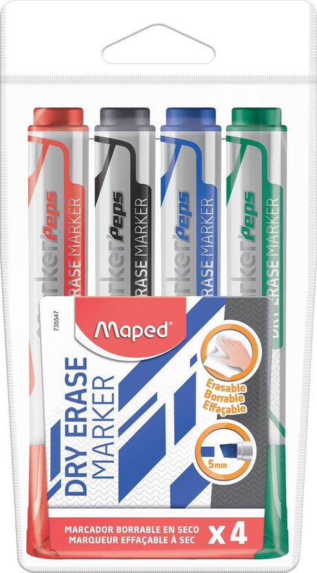 Maped Office Maped Marqueur pour tableau blanc Jumbo | pointe en forme de burin | caisse de 4 pièces de couleurs assorties