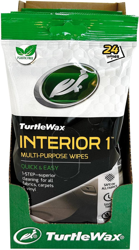 Lingettes nettoyantes pour intérieur Turtle Wax - nettoyage supérieur - pour tissus, tapis, vinyle, plastique caoutchouc - dans un emballage refermable - 24 lingettes