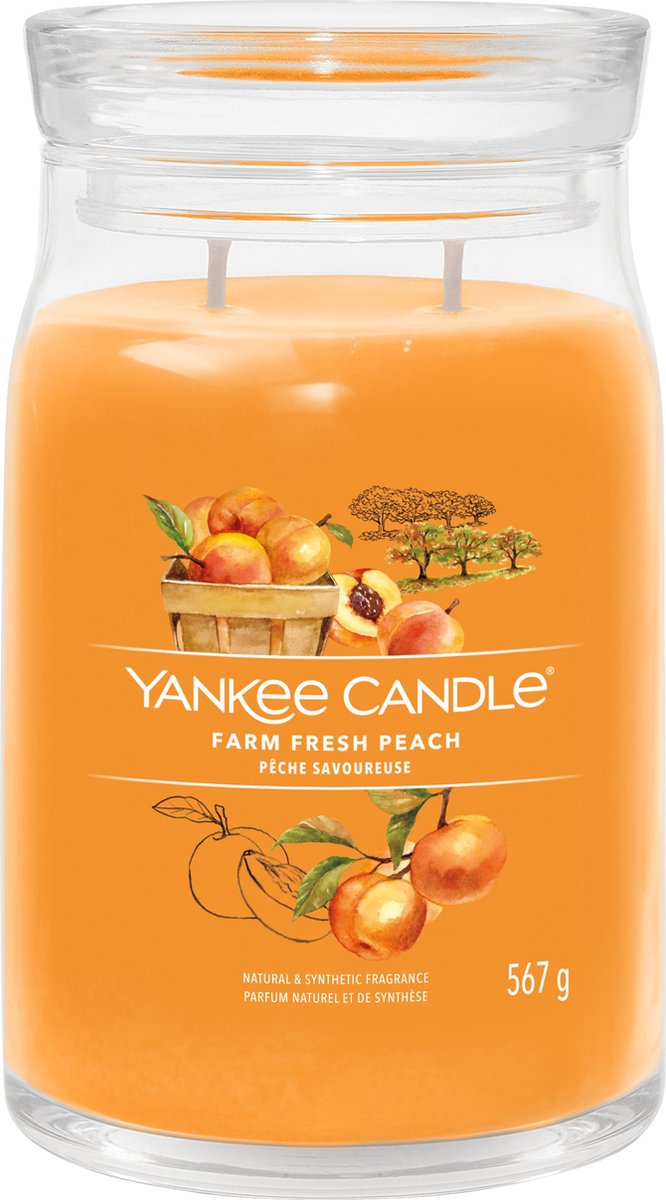 Bougie Yankee - bougie parfumée en grand pot de pêche fraîche de la ferme - 90 heures de combustion - deux mèches