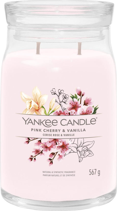 Bougie Yankee - bougie parfumée en grand pot cerise rose vanille - 90 heures de combustion - deux mèches