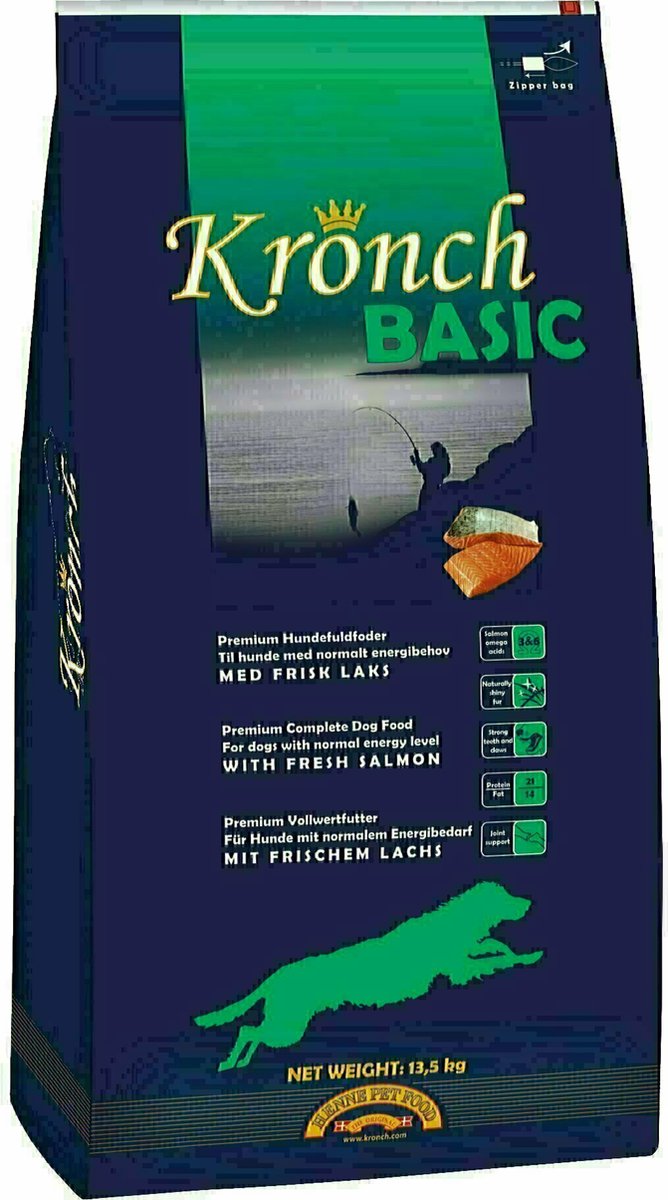 Nourriture pour chien Kronch - saumon 13,5 kg - complète avec glucosamine, oméga-3 et -6, sans additifs artificiels