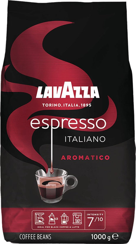 Café en grains Lavazza espresso Italiano Aromatico - mélange de café de grains Robusta et Arabica - intensité 8 10 - 1 kg