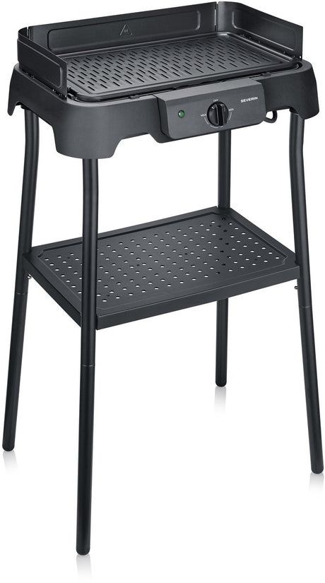 Gril de table Severin pg 8596 avec socle - 2000 w - plaque de gril en aluminium - nervuré lisse - noir