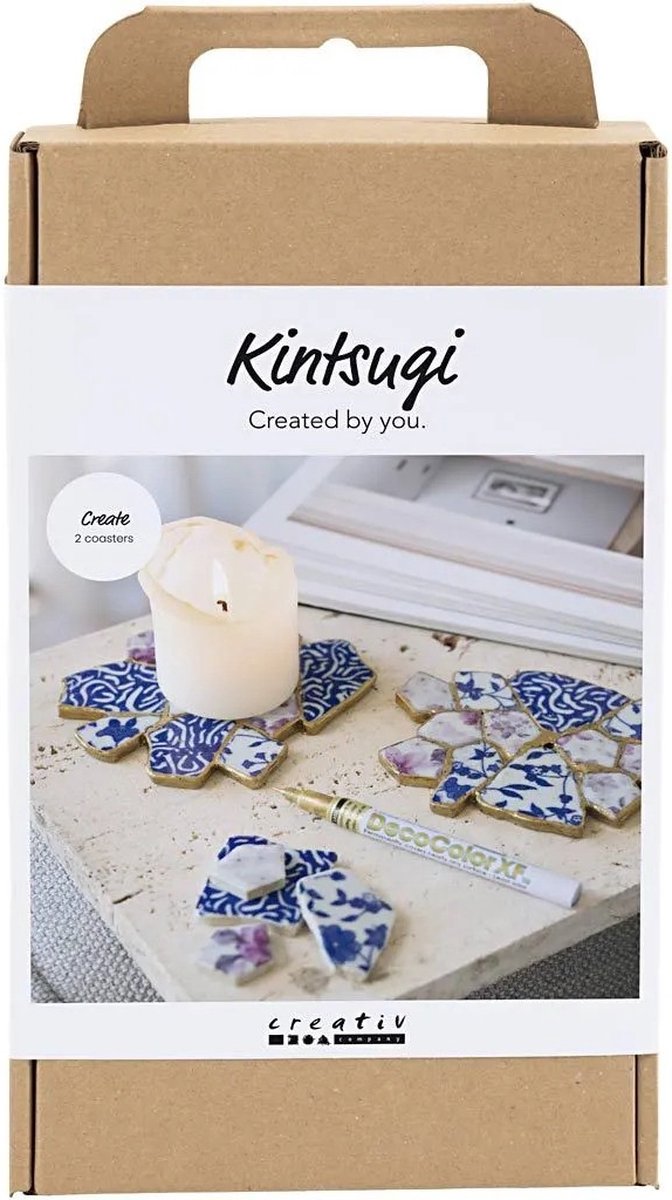 Société créative https : www.ccobby.nl hobbyset-kintsugi-coaster-blue-gold-lightred-white-1-box