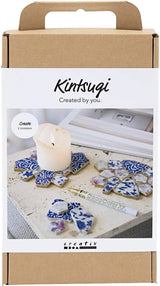 Société créative https : www.ccobby.nl hobbyset-kintsugi-coaster-blue-gold-lightred-white-1-box