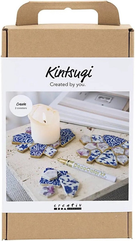 Creativ company hobby set kintsugi, dessous de verre, bleu, or, rouge clair, blanc, 1 boîte