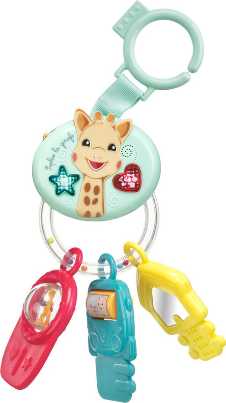 Sophie la girafe hochet clé sonore et lumineuse - jouet pour bébé - électrique - avec son - à partir de 3 mois - incl. piles - bleu rouge jaune