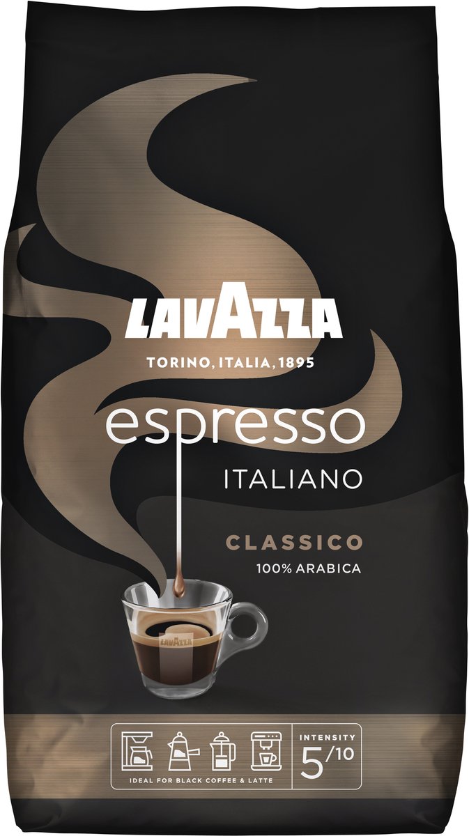 Café en grains Lavazza expresso Italiano Classico - grains de café 100% arabica - intensité 5 10 - 1 kg
