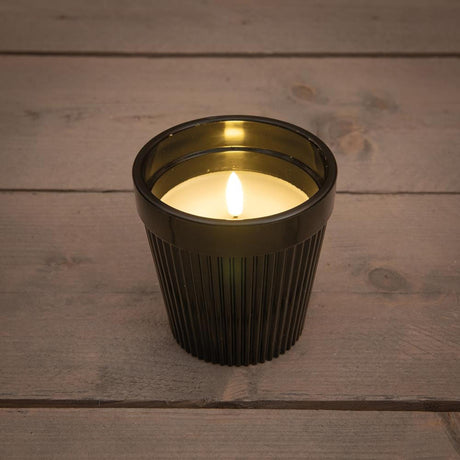 Bougie d'extérieur LED Anna's collection dans un pot en plastique flamme 3D noire ø11cm
