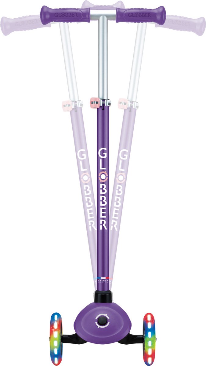 Trottinette 3 roues Globber - primo plus lumières violet - violet - roues lumineuses - hauteur réglable - de 3 à 9 ans