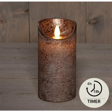 Anna's collection led rustiek stompkaars wax bewegende vlam op 3xaaa batterij met timer 7,5x15cm brons