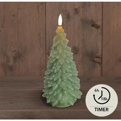 Anna's collection led kaars wax kerstboom 3d vlam op 2xaa batterij met timer 9,5x20cm jade groen