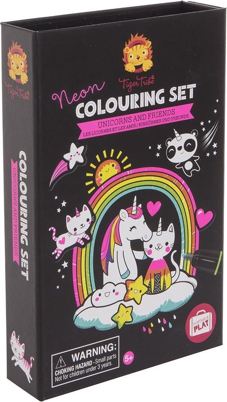 Coffret couleurs fluo Tribu Tigre - amie licorne - à partir de 5 ans - avec boîte de rangement