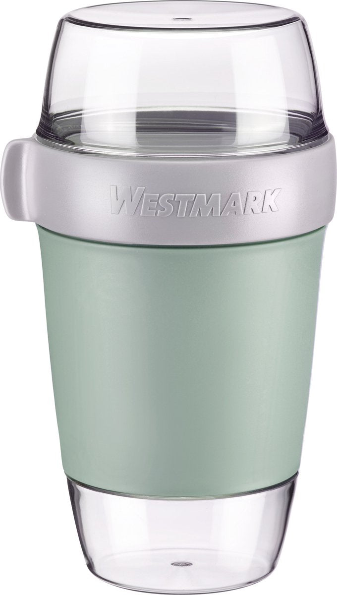 Pot à lunch Westmark, grand, avec 3 compartiments étanches : 350 ml + 600 ml + 200 ml, plastique, naturel sans BPA, vert menthe gris clair, 5287226m