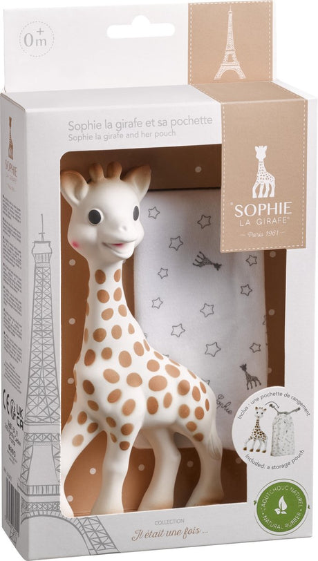 Sophie la girafe - jouet de dentition - jouet de dentition - jouets pour bébé - cadeau de maternité - cadeau baby shower - dans une boîte cadeau blanche - 100% caoutchouc naturel - à partir de 0 mois - 18 cm - beige marron - avec sac de rangement