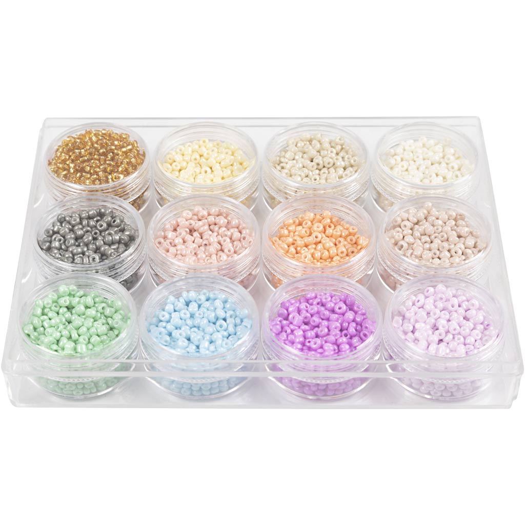 Creativ Company rocailles perles de verre rondes 3 mm couleurs pastel, 12x17 grammes