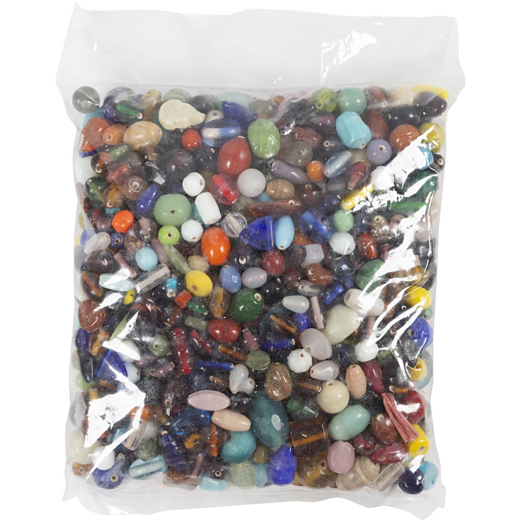 Perles en verre Creativ Company, taille 7-18 mm, diamètre du trou 1 mm, env. 600 pièces, différentes couleurs, 1000 g 1 boîte