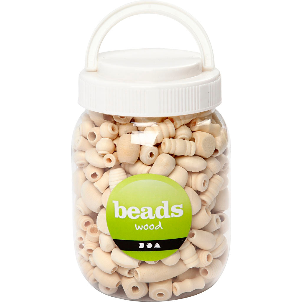 Perles en bois Creativ company, taille 5-28 mm, taille du trou 2,5-3 mm, 175 gr, 400 ml 1 seau