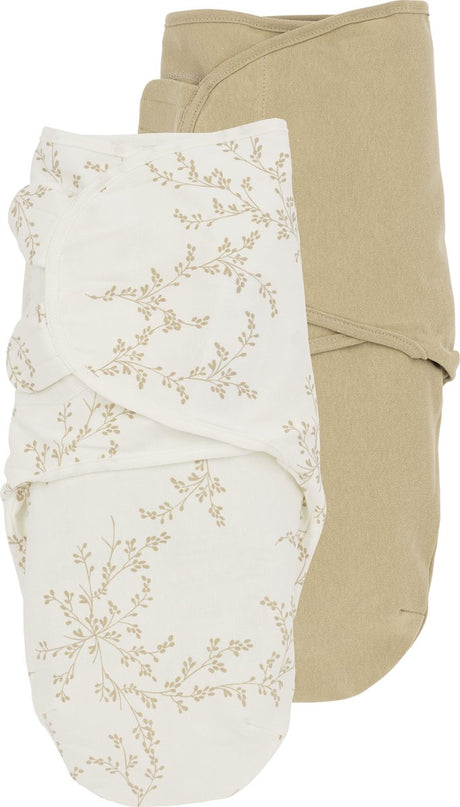Meyco baby branches uni swaddle couverture d'emmaillotage - paquet de 2 - sable - 0-3 mois - 1,0 tog