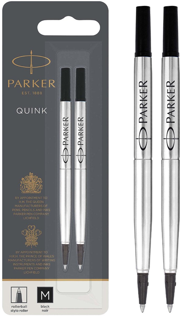 Recharge d'encre Parker pour stylo roller | encre noire quink | 2 pièces