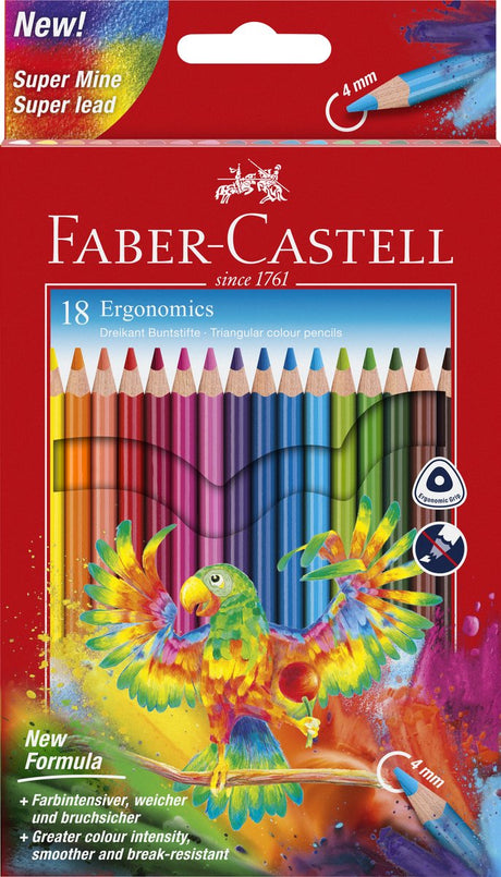 Faber-castell crayon de couleur faber castell ergonomie étui triangulaire en carton de 18 pièces - fc-116514