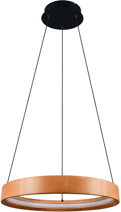 Trio lynwood - lampe suspendue - couleur bois - incl. 1x SMD 28 W - dimmable avec interrupteur - montage au plafond - fonction mémoire - réglable en hauteur - certificat FSC