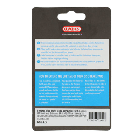Ensemble de blocs de frein à disque Elvedes Shimano Br -M666, M785, M985, M988, R785, RS785 - Fritté (1 paire)