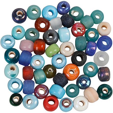 Perles en verre Creativ Company, d 9 mm, diamètre du trou 2,5-3 mm, env. 680 pièces, différentes couleurs, 500 g 1 boîte