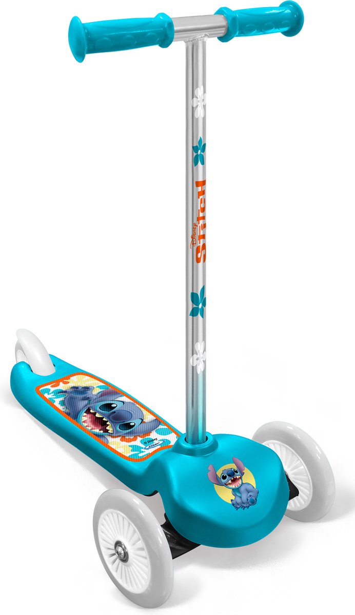 Trottinette enfant Disney 3 roues Stitch - bleue - aluminium - frein à pied.