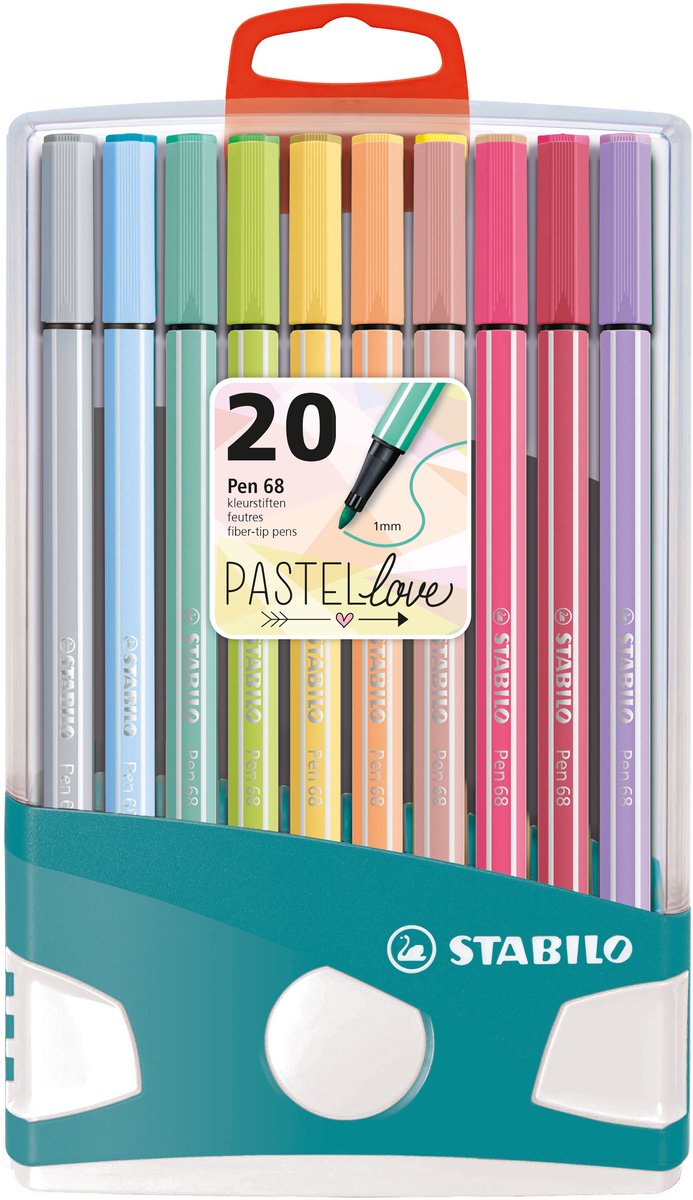 Stylo Stabilo 68 - feutre premium - défilé pastel - set de 20 couleurs différentes