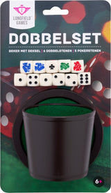 Tasse de poker Longfield avec couvercle - comprenant 2 jeux de dés (16 mm) - jeu de dés - jeu de dés classique jeu familial - coeur d'ange