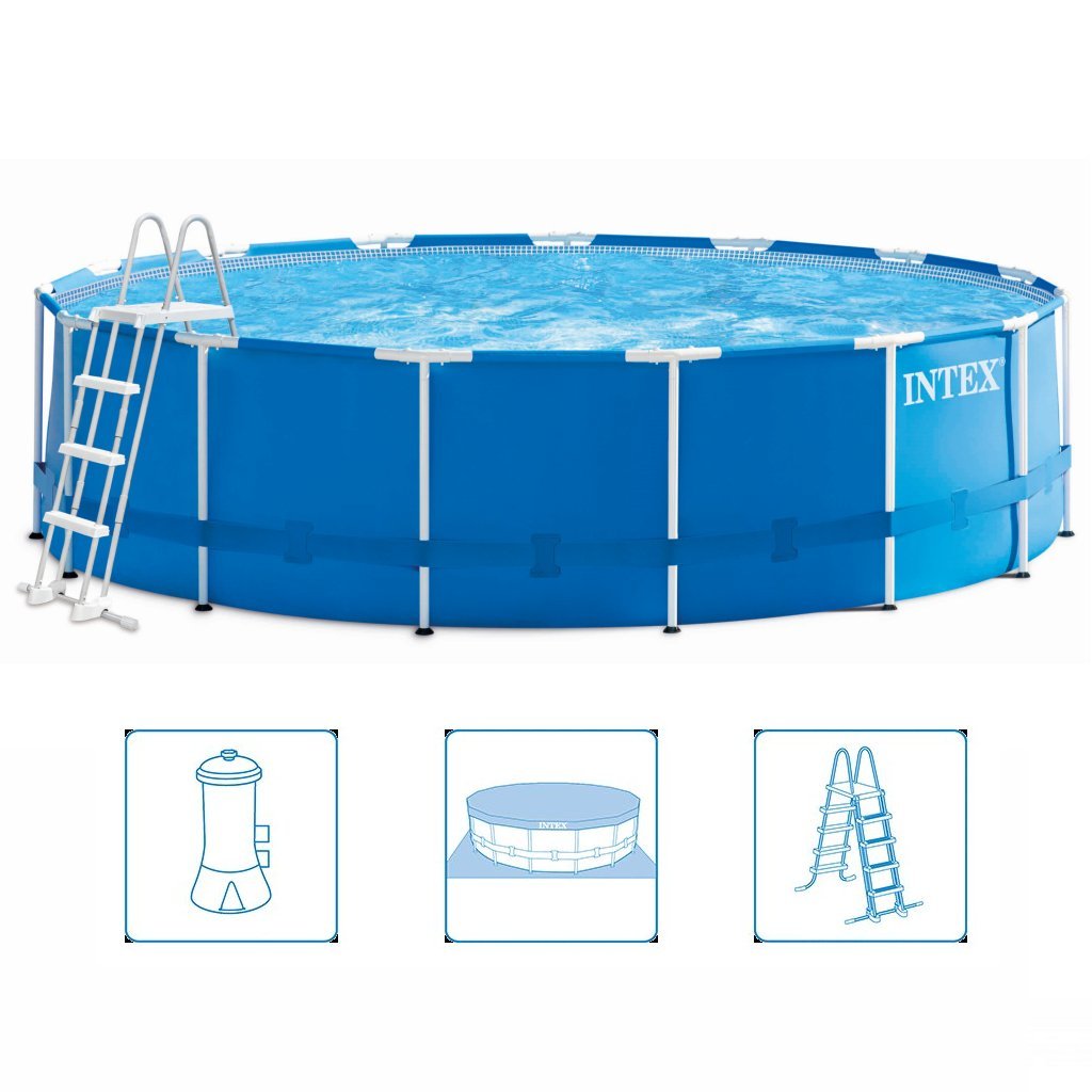Piscine structure métal Intex 28242gn 457x122 cm + pompe de filtration et escalier + accessoires bleu