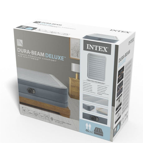 Intex 64824nd queen Trend matelas pneumatique 2 personnes confort premium 203x152x46 cm + pompe intégrée gris