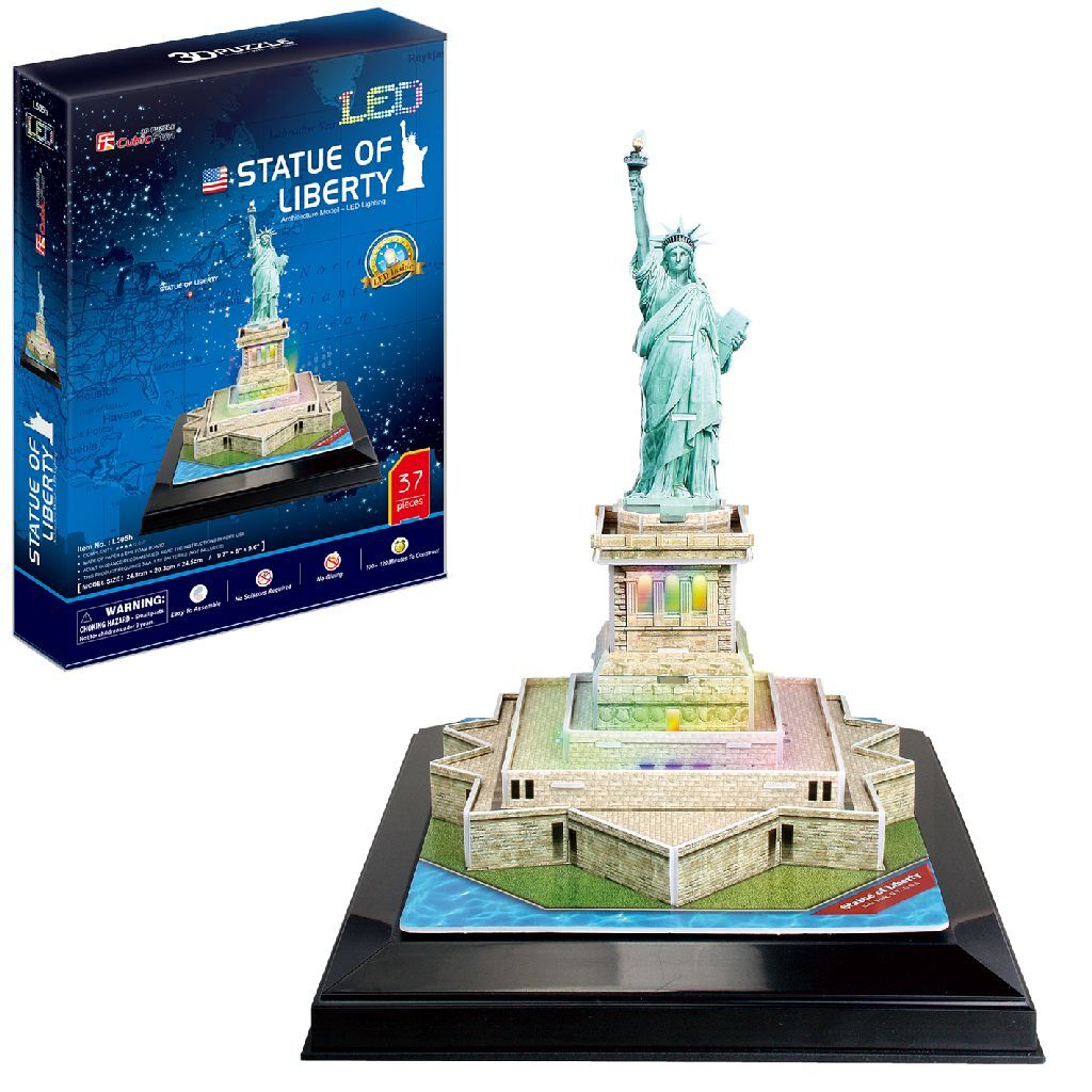 Puzzle 3D cubique amusant statue de la liberté + éclairage LED 37 pièces