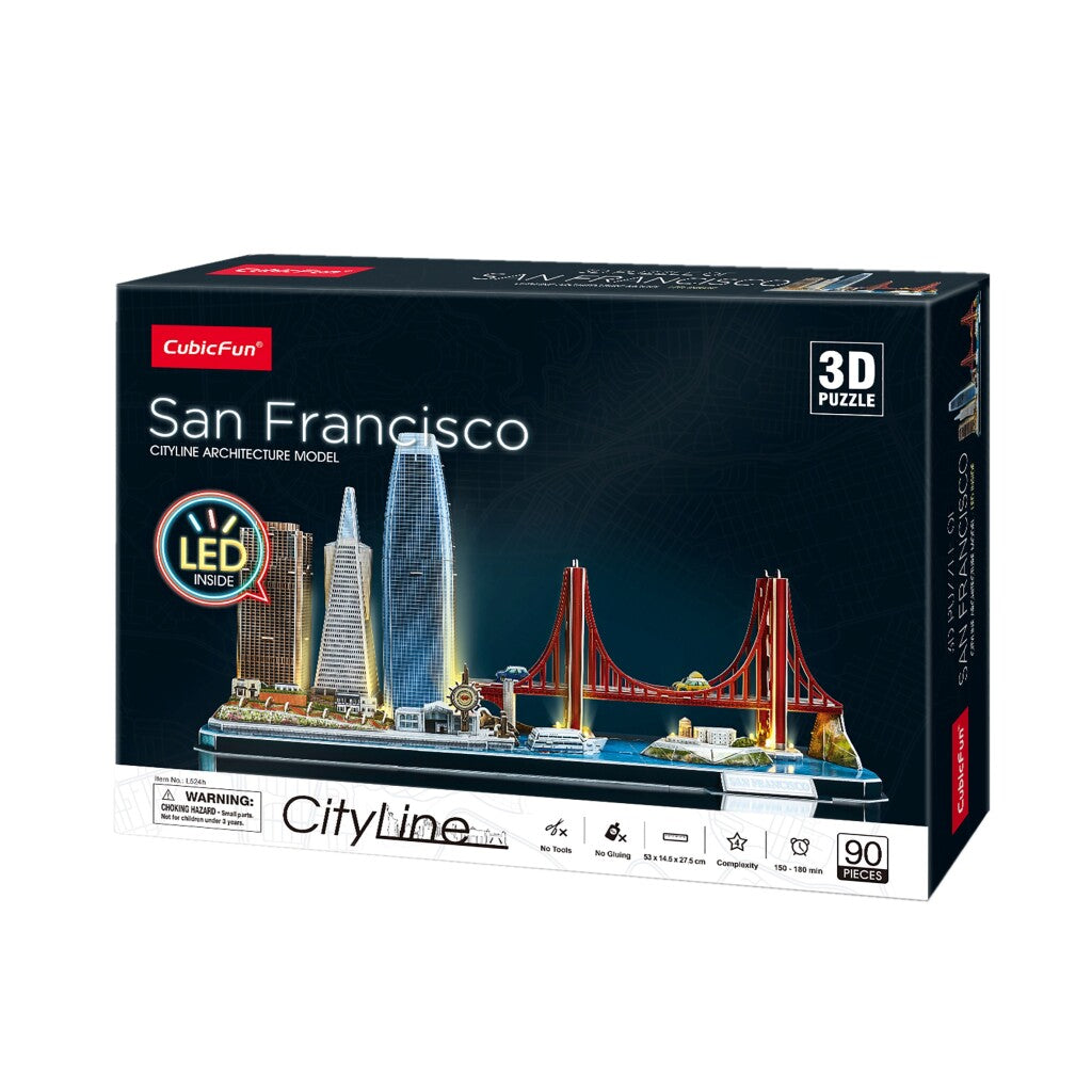 Kubična zabavna 3d Puzzle City Line San Francisco + LED osvetlitev 90 kosov