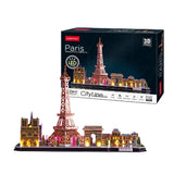 Puzzle 3D cubique amusant City Line Paris avec éclairage LED, 115 pièces.